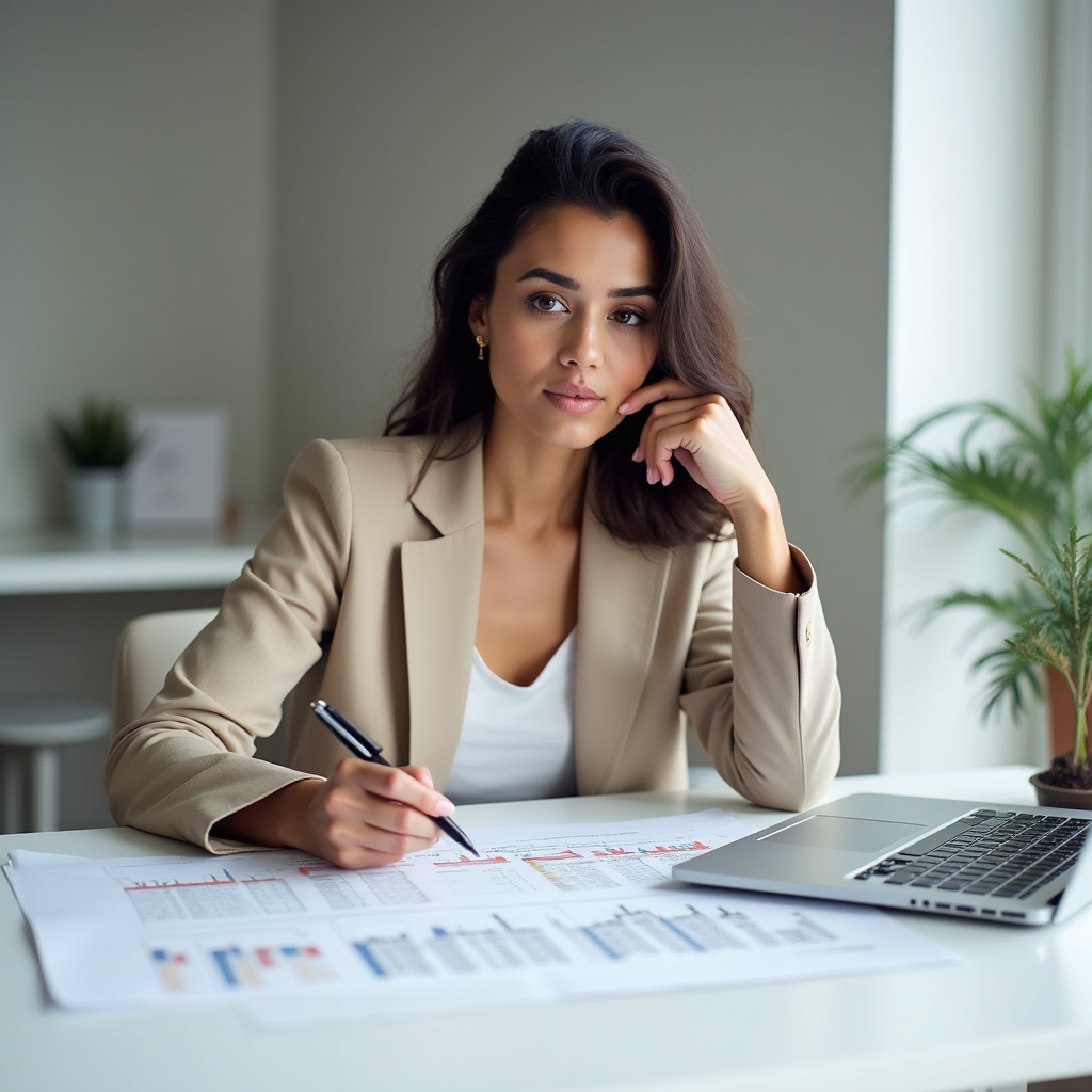 Fondator de firmă mică analizând un tabel cu date financiare pe birou